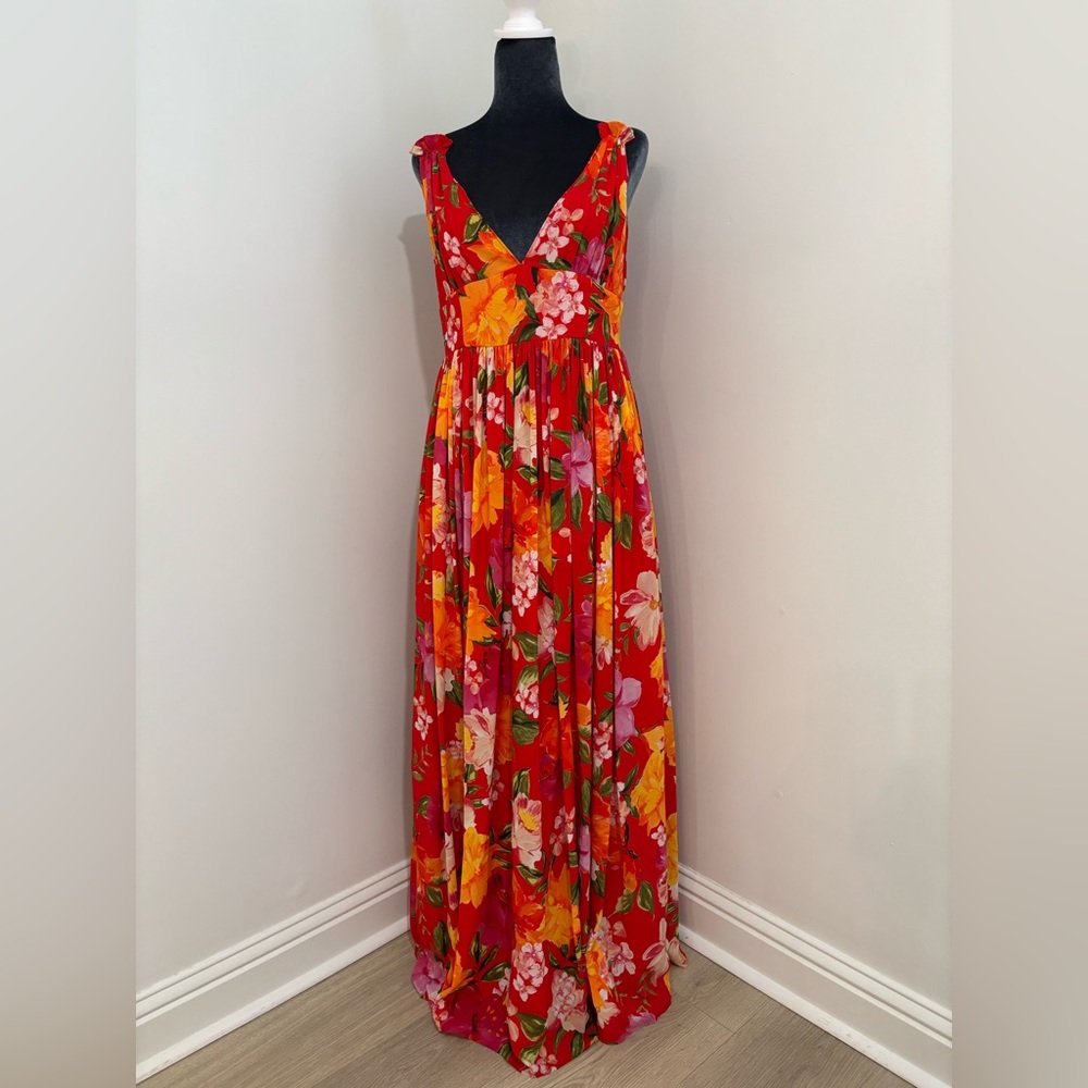 Ronny Kobo Sallee Red Floral Maxi Dress Size L - Picture 1 of 12